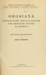 Cover of: Orosiana: syntaktische semasiologische und kritische Studien zu Orosius