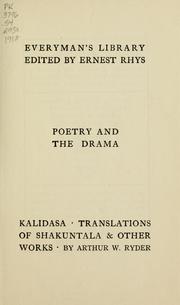 Cover of: Kalidasa translations of Sakuntala: and other works /cby Arthur W. Ryder