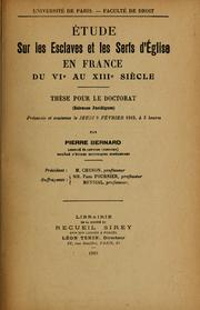 Cover of: Étude sur les esclaves et les serfs d'église en France du VIe au XIIIe sècle ...