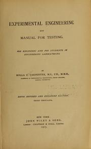 Cover of: Experimental engineering and manual for testing