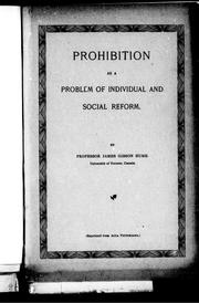 Cover of: Prohibition as a problem of individual and social reform