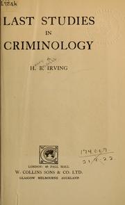 Cover of: Last studies in criminology