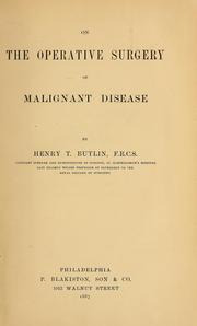 Cover of: On the operative surgery of malignant disease