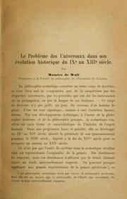Cover of: Le Problème des universaux dans son évolution historique du IXe au XIIIe siècle by M. de Wulf