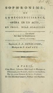 Cover of: Sophronime, ou, La Reconnoissance: opéra en un acte, en prose, mélé d'ariettes