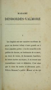 Cover of: Madame Desbordes-Valmore: sa vie et sa correspondance
