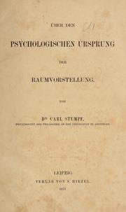 Cover of: Über den psychologischen Ursprung der Raumvorstellung by Carl Stumpf