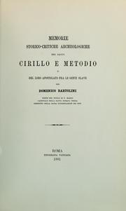 Cover of: Memorie storico-critiche archaeologiche dei sancti Cirillo e Metodio by Bartolini, Domenico cardinal