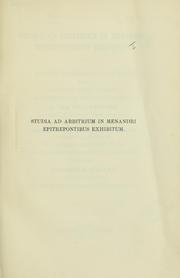 Cover of: Studia ad arbitrium in Menandri Epitrepontibus exhibitum