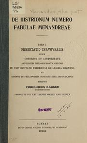 Cover of: De histrionum numero fabulae Menandreae