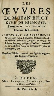 Cover of: Les oevvres de M. Iean Belot ... by Jean Belot