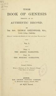 Cover of: The Book of Genesis treated as an authentic record