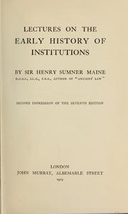 Cover of: Lectures on the early history of institutions