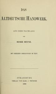 Cover of: Das altdeutche handwerk