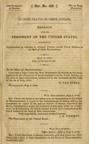 Alleged frauds on Creek Indians by United States. President (1837-1841 : Van Buren)