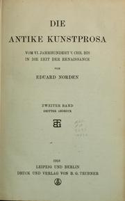 Cover of: Die antike Kunstprosa: vom VI. Jahrhundert v. Chr. bis in die Zeit der Renaissance