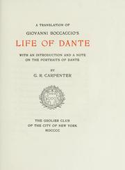 Cover of: A translation of Giovanni Boccaccio's life of Dante