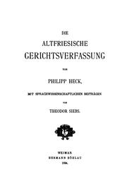 Cover of: Die altfriesische Gerichtsverfassung