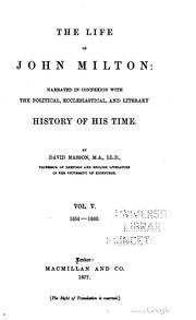 Cover of: The life of John Milton by David Masson