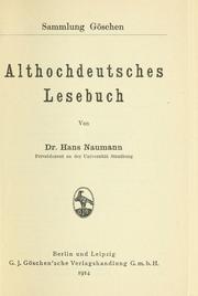 Cover of: Althochdeutsches lesebuch