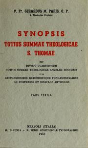 Cover of: Synopsis totius Summae theologicae S. Thomae by Thomas Aquinas