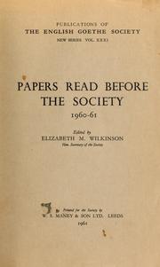 Cover of: Papers read before the Society 1960-61 by ed. by Elizabeth M. Wilkinson,....