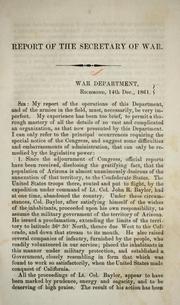Cover of: Report of the Secretary of War: War Department, Richmond, 14th Dec., 1861