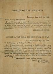 Cover of: Communication from the Secretary of War ... April 18, 1863 ... [submitting the report of Robert Ould, agent of exchange of prisoners