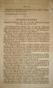 Cover of: Resolutions adopted by Company "H", "I", and "K" Thirteenth Virginia infantry, January 28, 1865