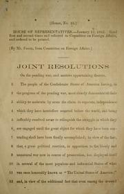 Cover of: Joint resolutions on the pending war, and matters pertaining thereto