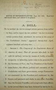 Cover of: A bill to be entitled An act to exempt certain persons from military duty.