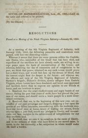 Cover of: Resolutions passed at a meeting of the Ninth Virginia Infantry --January 25, 1865