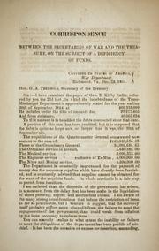 Cover of: Correspondence between the secretaries of war and the treasury, on the subject of a deficiency of funds