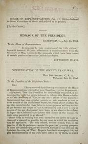 Cover of: Communication of the secretary of war [relative to the passports which have been issued to certain youths to leave the Confederate States]