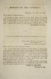 Cover of: Communication from the secretary of war, [covering copies of regulations and orders relative to the payment of assessments of damages made by commanding officers in the field] by Confederate States of America. War Dept.