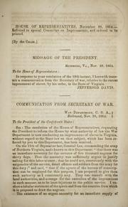 Cover of: Communications from secretary of war, [relative to the recent impressment of slaves, by his order, in the state of Virginia]