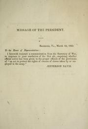 Cover of: Communication from the Secretary of War: enclosing a copy of the orders published by the Department in pursuance of the act of Congress "to protect the rights of owners of slaves taken or employed in the army"