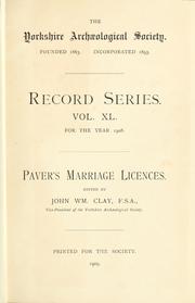 Cover of: Paver's marriage licences. by Church of England. Diocese of York.