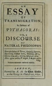 Cover of: An essay of transmigration, in defence of Pythagoras: or, A discourse of natural philosophy