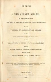 Cover of: Speech of John Quincy Adams, of Massachusetts