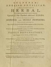 Cover of: Culpepper's English physician ; and complete herbal by Nicholas Culpeper