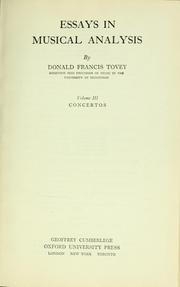 Essays in musical analysis by Sir Donald Francis Tovey