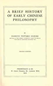 Cover of: A brief history of early Chinese philosophy. by Daisetsu Teitaro Suzuki