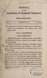 Cover of: On a new genus of the Crustacea, and the species on which it is established: Read July 8, 1817