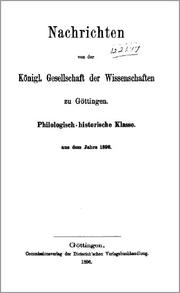 Cover of: Nachrichten von der Königl. Gesellschaft der Wissenschaften zu Göttingen: Philologisch-historische Klasse