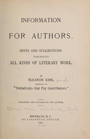 Cover of: Information for authors: hints and suggestions concerning all kinds of literary work