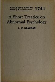 Cover of: A short treatise on abnormal psychology