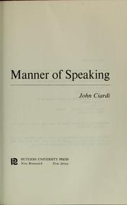 Cover of: Manner of speaking.