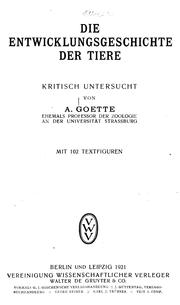 Cover of: Die Entwicklungsgeschichte der Tiere.: Mit 102 Textfiguren.
