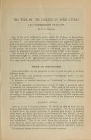 Cover of: The work of the College of Agriculture and experiment stations